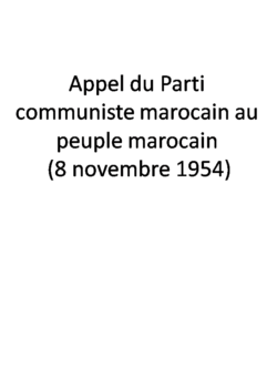 Appel du Parti communiste marocain au peuple marocain (8 novembre 1954)
