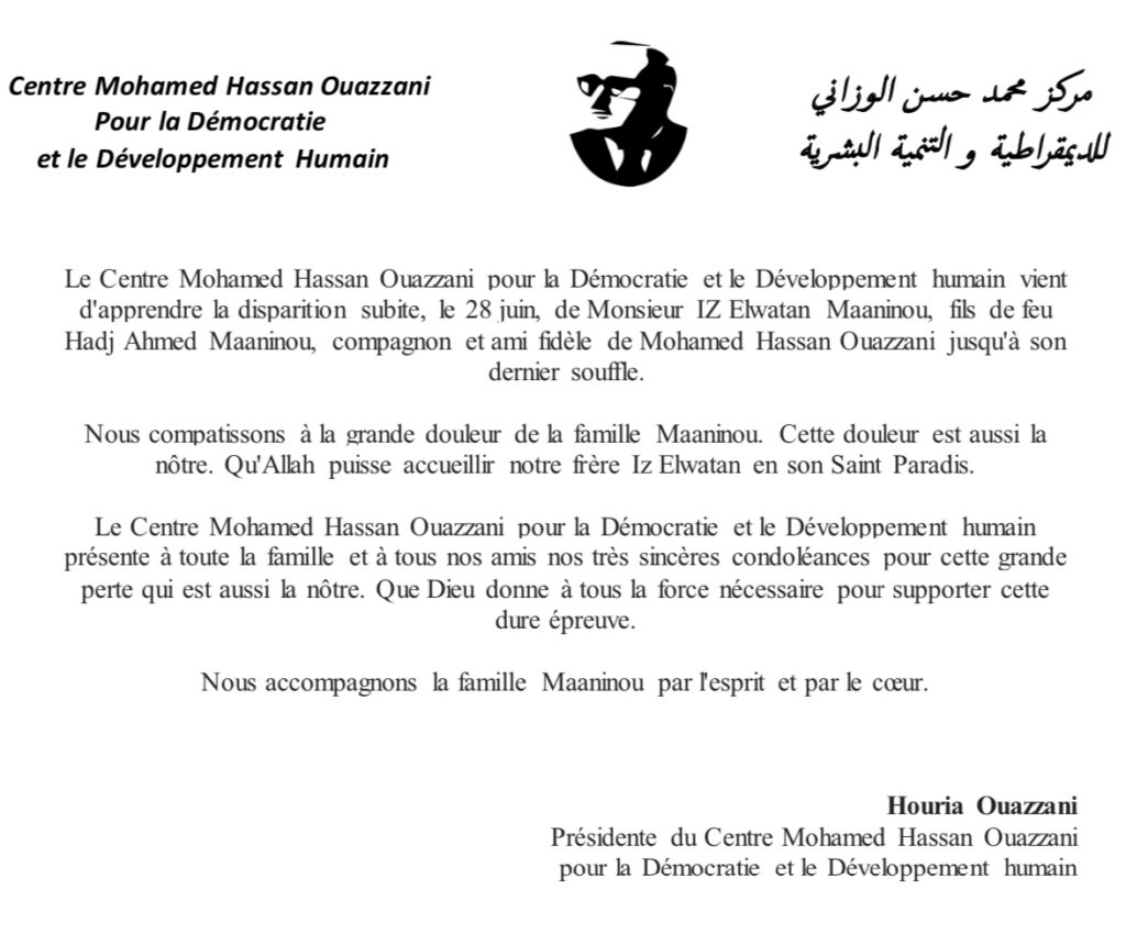 Condoléances – Décès de Iz Elwatan Maaninou