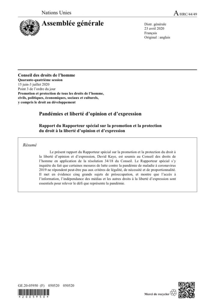 Pandémies et liberté d&rsquo;opinion et d&rsquo;expression