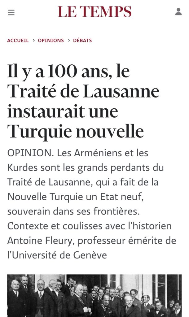 Antoine Fleury  : Il y a 100 ans, le Traité de Lausanne instaurait une Turquie nouvelle